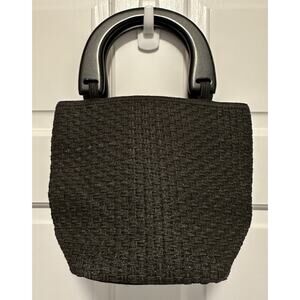 TALBOTS Black Handheld Woven Handbag Purse Black Wooden Handles